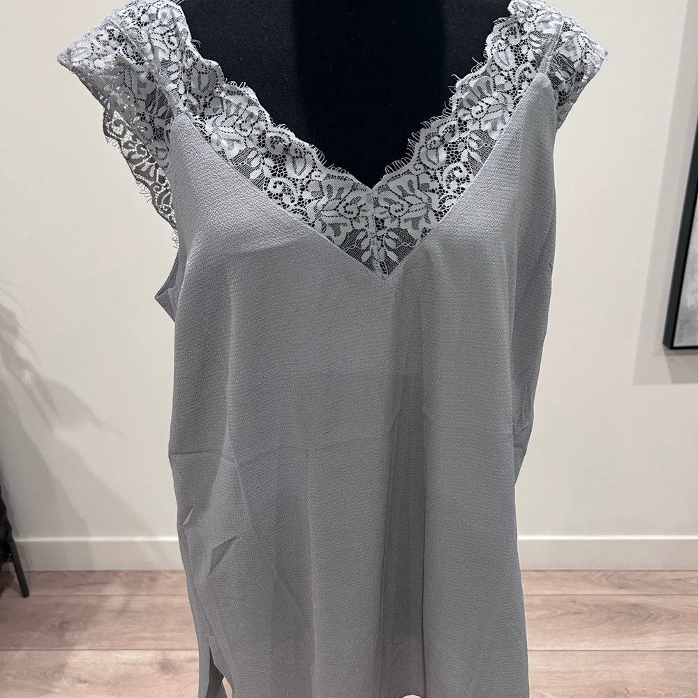 Umgee Light Gray Lace Detail Top